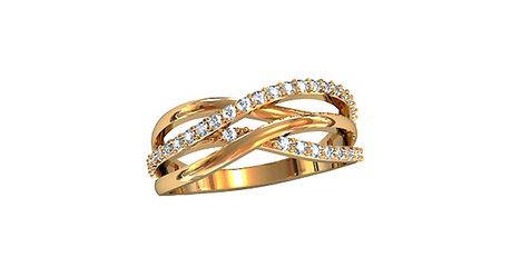 кт017 Золотое кольцо-плетенка с камушками.