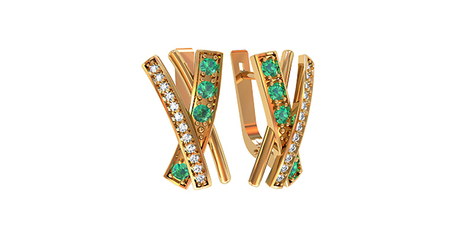 кт020 Серьги в золоте с дорожками фианитов. Элегантная классика