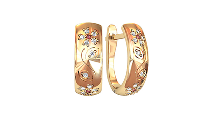 кт030 Серьги из золота с узором «Цветок».