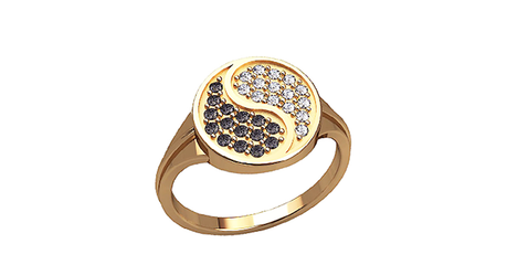 кт036 Кольцо со смыслом «Инь и Янь» с разноцветными фианитами