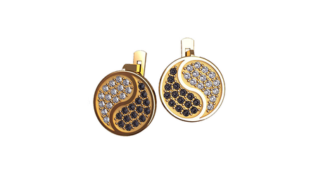 кт037 Серьги со смыслом «Инь и Янь» с разноцветными фианитами.