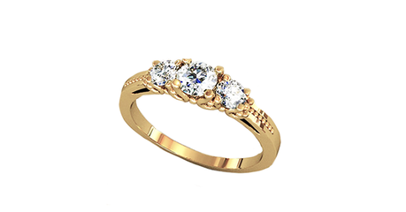 кт073 Золотое кольцо с тремя фианитами.