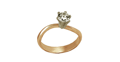 кт081 Нежное колечко «Капля океана» из комбинированного золота.