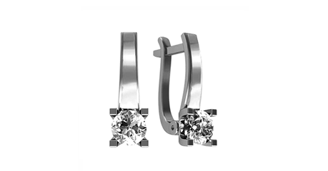 кт090 Золотые серьги с белыми фианитами классической формы.