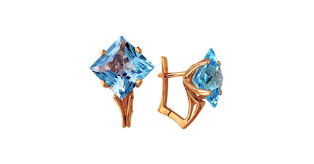 кт182 Золотые серьги «Лагуна» с крупными квадратными камнями.