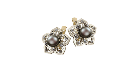 кт232 Золотые серьги «Цветок с жемчугом».