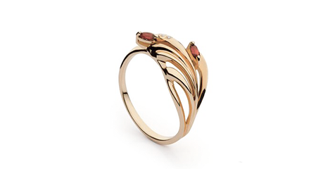 кт239 Золотое кольцо с гранатовыми маркизами «Облачный атлас»