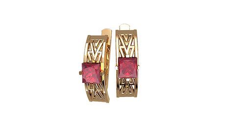 кт248 Золотые серьги с квадратными фианитами 