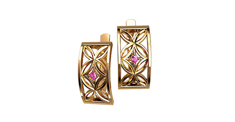 кт254 Широкие серьги с фианитами в золоте.