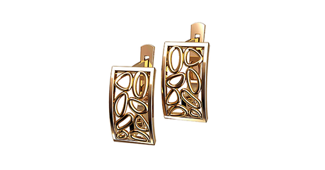 кт264 Прямоугольные золотые серьги «Квадратный хаос»