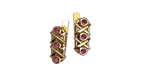 кт266 Золотые серьги с камушками. Современная класика.