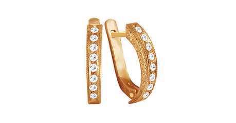 кт280 Золотые серьги с орнаментом и фианитами.