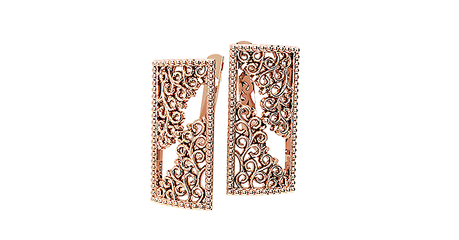 кт378 Серьги прямоугольные с ажурной вставкой.