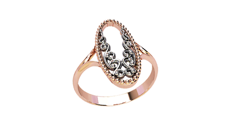 кт385 Кольцо ажурное со вставкой из белого золота.