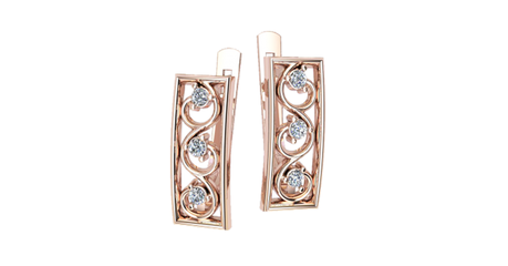 кт414 Нежные золотые серёжки с фианитами «Объятия ветра»