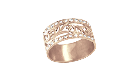 кт444 Широкое золотое кольцо «Драгоценный орнамент» — узор и сияние в одном ритме