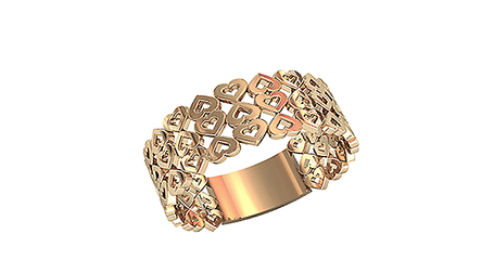 кц020 Золотое кольцо из мелких сердечек