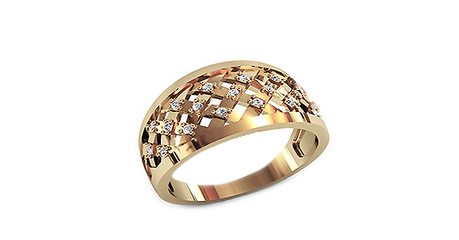 кц042 Золотое кольцо-сетка с фианитами 