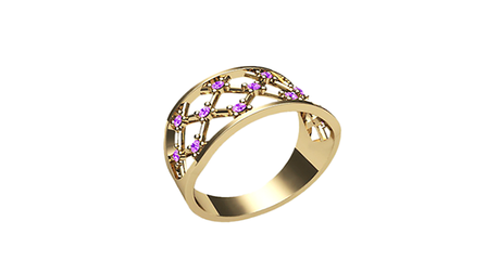 кц044 Золотое кольцо-сетка с фианитами