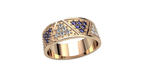 кц064 Золотое кольцо с треугольниками из фианитов.