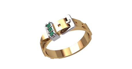 кц070 Стильное золотое кольцо «Ремень с пряжкой».