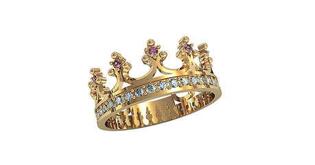 кц077 Золотое кольцо в виде короны со вставками. 