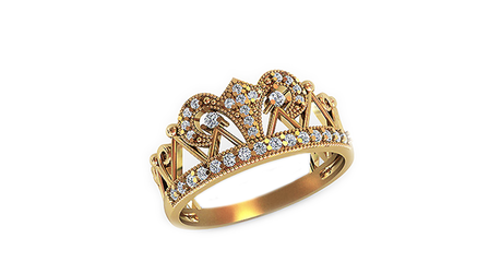 кц080 Женское кольцо «Корона» из золота