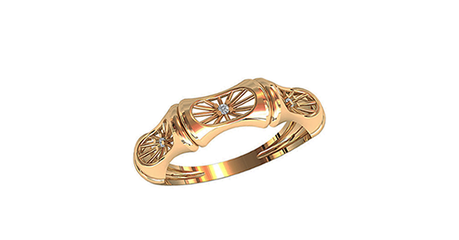 кц090 Золотое кольцо «Из бамбука» с фианитами.