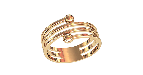 кц092 Золотое кольцо «Пружинка» с шариками