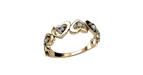 кц104 Золотые сердечки с фианитами в кольце