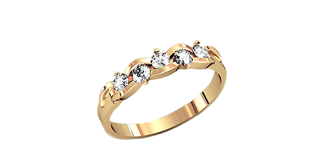кц134 Золотое кольцо с пятью фианитами