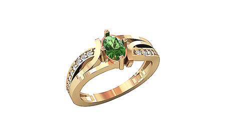 кц182 Золотое кольцо с зеленым фианитом