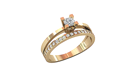 кц183 Двойное золотое кольцо с фианитами.