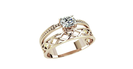 кц190 Двойное кольцо с камнем