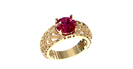 кц196 Золотое кольцо с фианитом в короновидной оправе.