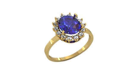 кц201 Золотое кольцо с синим фианитом овал 