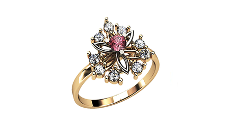 кц220 Кольцо-цветок с фианитами