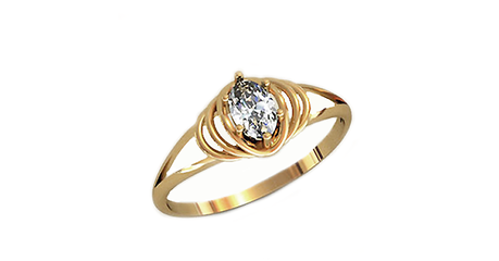 кц228 Кольцо в золоте с белым овальным фианитом