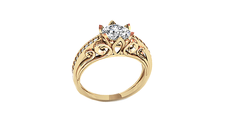 кц229 Ажурная золотая оправа кольца и крупный камень.