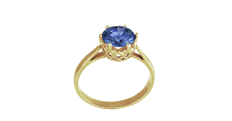 кц238 Золотое кольцо с большим голубым камнем