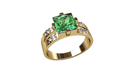 кц243 Золотое кольцо с квадратным камнем по центру.