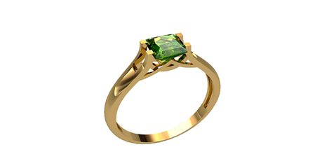 кц254 Зелёный квадратный камень в золотом кольце.