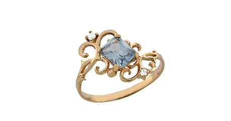 кц263 Ажурное кольцо с голубым багетом 