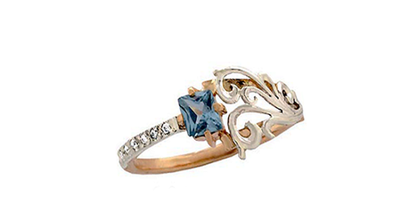 кц264 Очаровательное золотое кольцо с квадратным камнем