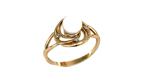 кц272 Кольцо с жемчугом и фианитами в золоте