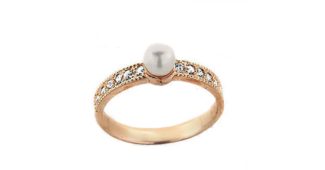 кц284 Кольцо с жемчугом и фианитами