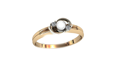 кц287 Кольцо с накладкой из белого золота и жемчужиной.