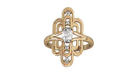 кц297 Кольцо удлинённое в золоте.