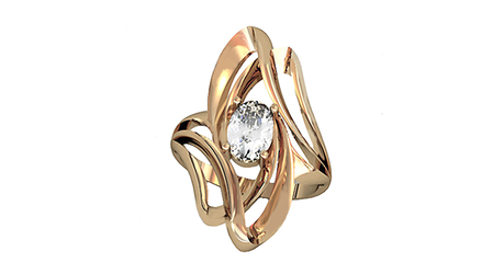 кц298 Удлинённое кольцо с белым овалом 