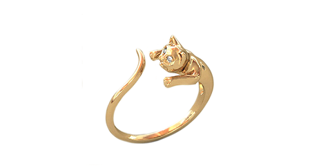 кц325 Очаровательное золотое кольцо «Котёнок»